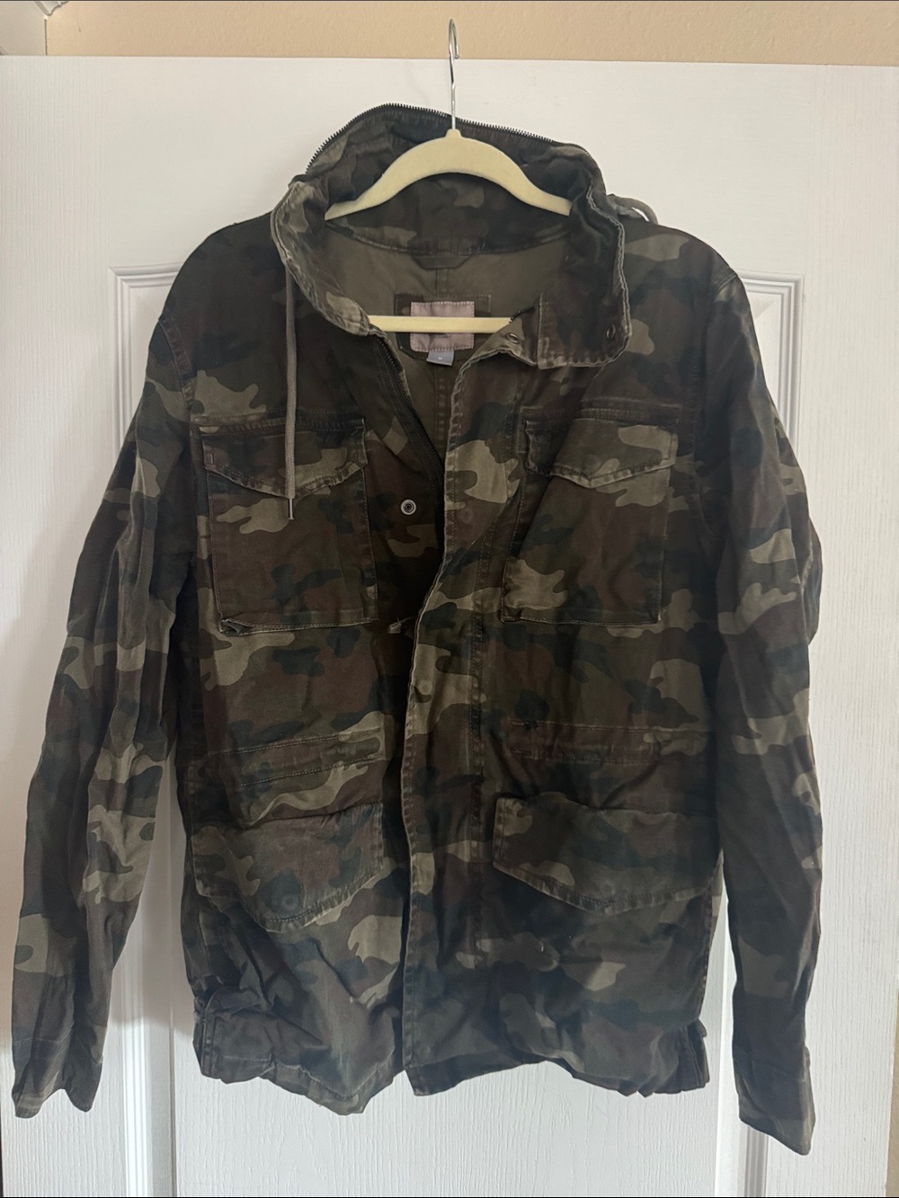 Old Navy Field Jacket Mens L Green Beige Camouflage Hooded Utility